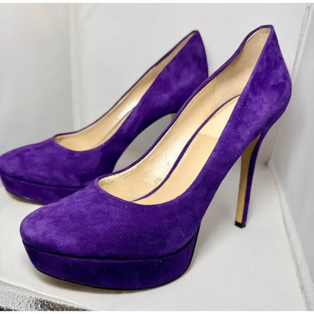 Nine West Purple Suede Platform Pumps Women's Size 8.5M Stiletto Heels